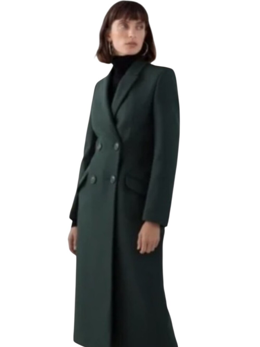 & Other Stories Deep Forest Green‎ Wool Double Breasted Long Coat Size 4